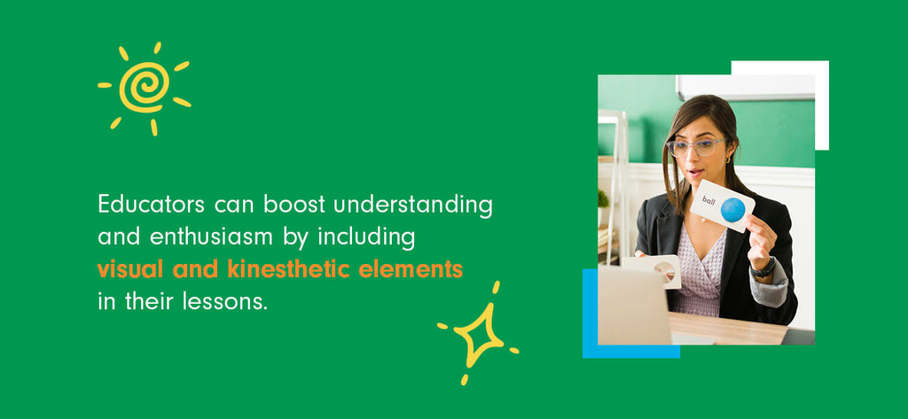 A teacher uses spelling cards on a virtual call