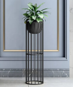 Black Plant Pot Modern Planter with Gold Stand for Indoor Metal