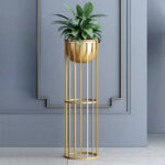 Gold Plant Pot Modern Planter with Gold Stand for Indoor Metal