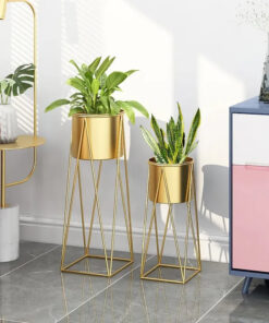 Gold Plant Pots Modern Planter with Gold Stand for Indoor (Set of 2)