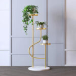 Tall Metal Plant Stand 3 Tier Modern Corner Ladder Planter in Gold