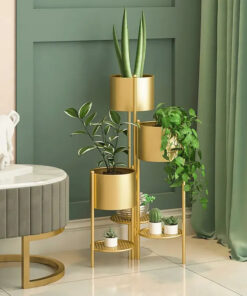 Tall Metal Plant Stand Indoor Modern 3 Tier Corner Planter in Gold